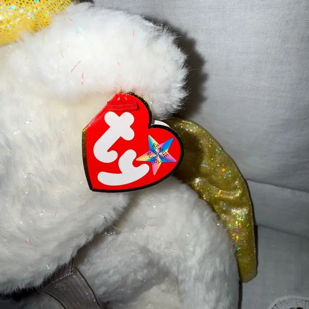 Ty Beanie Buddy Halo II Angel Bear 2000 White Gold Wings Iridescent Sparkle MWMT